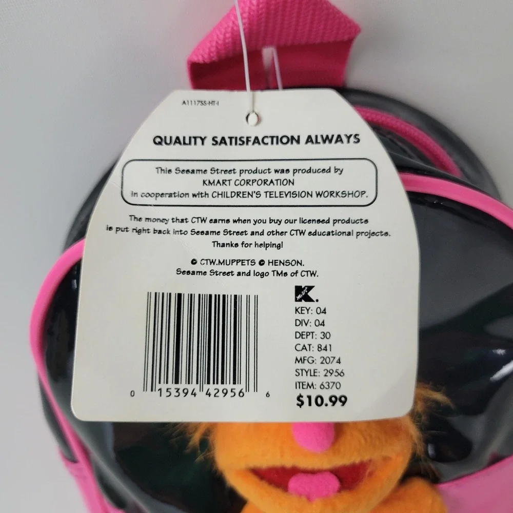 Sesame Street Zoe Mini Backpack Pink Black Vinyl Plush Vintage Kmart NWT